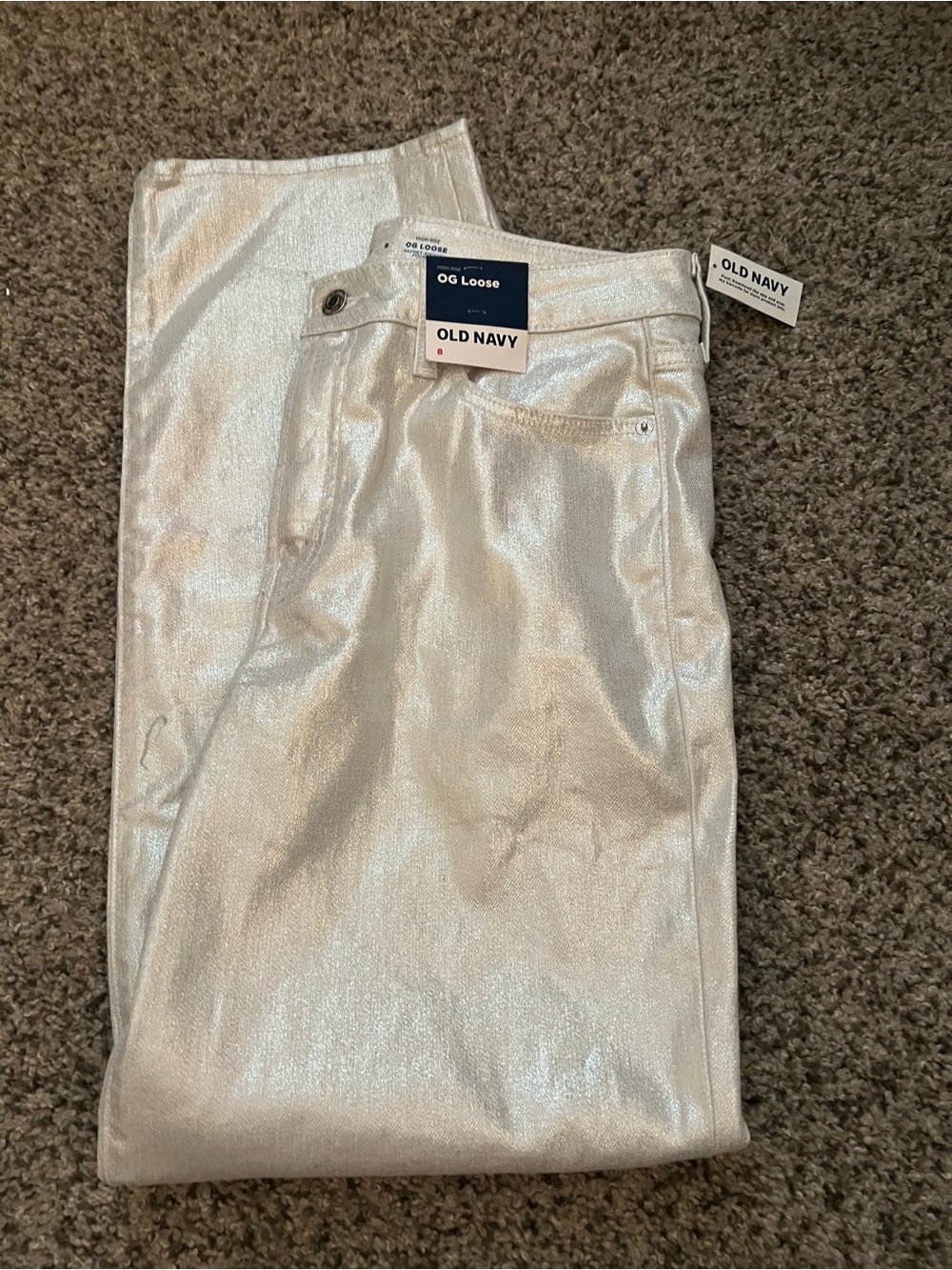 Sale!  Old Navy Shimmery Silver OG Loose Women's Boyfriend Jeans—NWT!